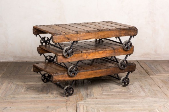 Industrial Style Coffee Table with Wheels