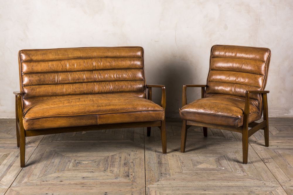 designer vintage leather sofa on frame